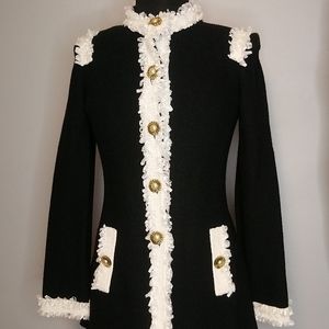 ST. JOHN Black Sweater Blazer w/White Trim